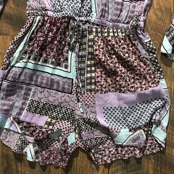 Jessica Simpson shortall jumpsuit SZ small purple pink patchwork ruffle 1pc - Picture 5 of 7